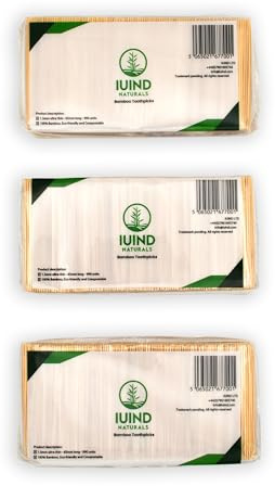 Ultratunn (1,3 mm) tandpetare i bambuträ – cocktailpinnar storpack – passar perfekt mellan tänderna – 6,5 cm/2,5 tum lång – 3-pack set (totalt 2970 st)