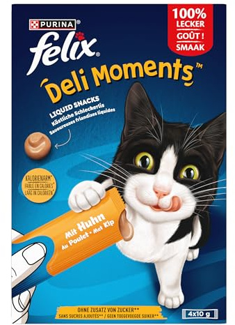 FELIX | Deli Moments | Chat |Savoureuses friandises liquides pour Chat et Chaton | Au Poulet | Sachets| Portion Individuelle |4x10g