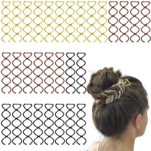 Nogeqi 30 Stück Spiral Haarnadeln, Spirale Haarspange für Lockiges Haar, Metall Haarspiralen Rotierende Haar Clip Accessoires Spiralnadeln für DIY Verschiedene Hochsteckfrisuren (Gold, Braun, Schwarz)