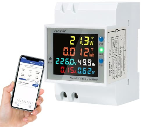 Jadeshay Medidor de Consumo Electrico WiFi 100A 40-300V Medidor de Energía Monofásico Carril Din Voltímetro Amperímetro,También para Medir Factor de Potencia y Frecuencia,Control Remoto via Tuya APP
