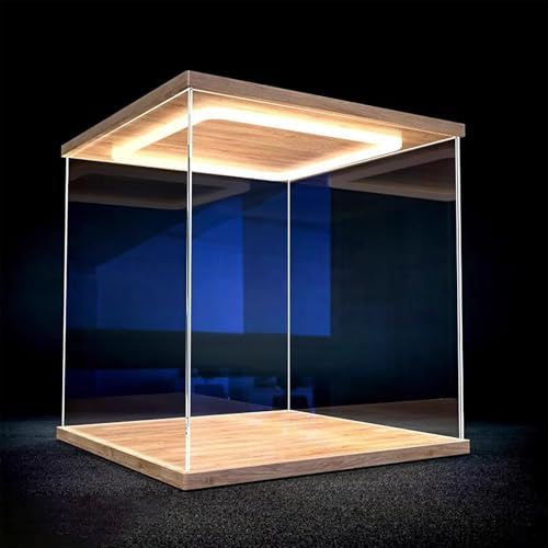 Vitrine Acrylique Vitrine Acrylique avec Éclairage LED, Boîte Acrylique Anti-poussière avec Porte, Boîte de Présentation Transparente avec Socle, Présentoir pour Figurines, Voitures et Jouets(20x20x20