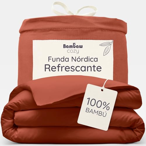 Bambaw Housse de Couette Bambou 155x220 cm, Draps Rafraichissant, Linge de Lit en Bambou Durable, Drap Fraicheur pour Été et Hiver, Housse de Couette Anti Acariens pour 1 Personne (Terracotta)