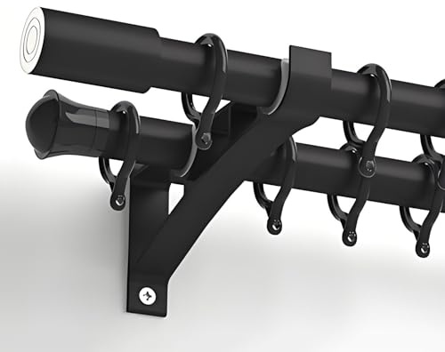 LTSRLL Barra De Cortina Doble De Aluminio para Ventanas, 2,8 Cm De Diámetro, Pista De Cortina con Presillas, Tapa, Remates, Soportes Y Juego De Tornillos(Black,100cm/3.3ft)
