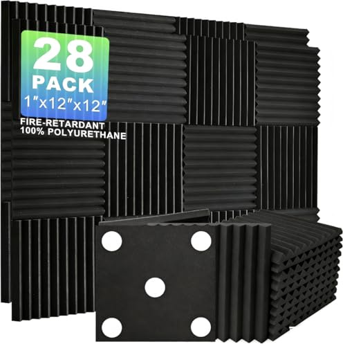 28 Pack Acoustic Foam Panels, 12 x 12 x 1 Inches Mirovant Designed Sound Proof Foam Panels for Walls Black Soundproofing Wedges Studio Foam Noise Absorbing