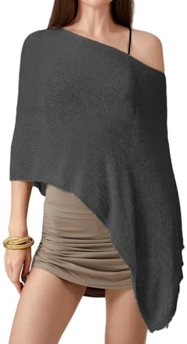 SYHVGI Poncho da donna in maglia a maglia, a tinta unita, estivo, da spiaggia, leggero, Nero , Etichettalia unica