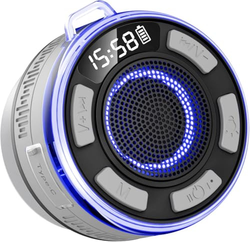Cassa Bluetooth Doccia, Altoparlante Bluetooth 5.3, IP7 Impermeabile con Ventosa, HiFI Stereo Cassa Potente da Doccia, 8H Chiamata Senza Mani