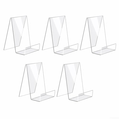 Bokstativ i akryl, transparent skrivbordsbokhylla för böcker, broschyrer, bilder, surfplattor och hem- eller kontorsinredning, 5-pack