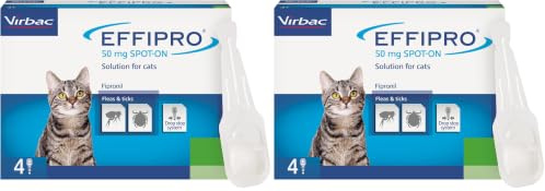 Virbac Effipro Cat Flea Treatment | Kills Fleas & Ticks| Cats >1kg | 8 Pack | Vet-strength fipronil spot-on; kills fleas in 24hr, ticks in 48hr; up to 5 weeks protection; for cats weighing 1kg+