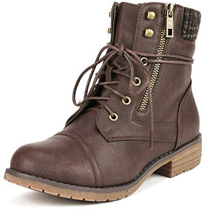 DREAM PAIRS Botines Invieno Plano Mujer Botas Militares de Cordones con Cremallera,Size 41.5,Marrón,PEAKK