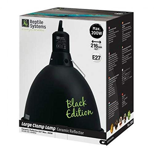 Reptile Systems D3 E27 BLACK EDITION Ceramic Clamp Lamp with Reflector | LARGE 216mm | 200w MAX