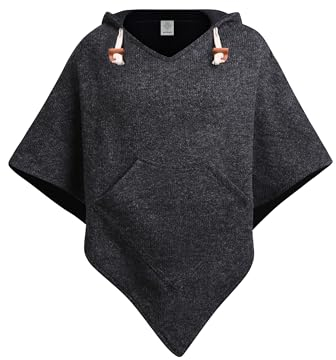 virblatt - Poncho Herren Wolle & Polarfleece | Wollumhang Herren Poncho Winter warm mit Kapuze Fleece Hippie Rollstuhl Wolljacke - Abajo Wolle L-XL schwarz