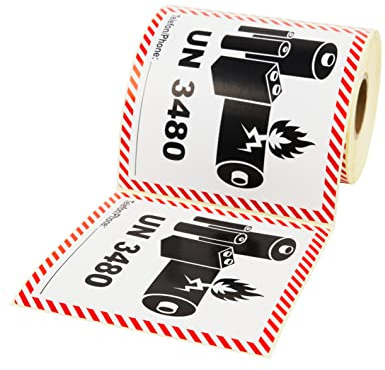 Prolac dekal, farligt gods klistermärke UN 3480 innehåller litiumjonbatterier, 250 stycken, 100 x 100 mm, självhäftande etiketter, fraktetiketter, självhäftande etik, farligt gods klistermärke