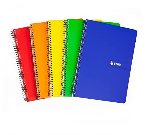 Enri Cuadernos A5+, Doble Pauta 3mm, Tapa Blanda, 80 Hojas, Pack 5 Libretas, Colores Surtidos