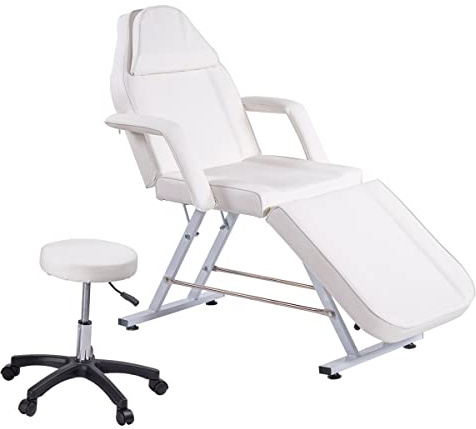 Jamiah Beauty Bed with stool & Sheets 3 Section Adjustable Massage Bed Salon Bed Lash Bed with Removable Armrests Headrest Massage Table Set for Spa Salon (White)
