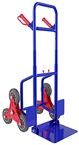 Carrello A Mano Montascale Portapacchi Portata Max 200 Kg Carrellino Pieghevole Impilatore In Acciaio Tubolare Ruote In Gomma Dura Trasporto Pacchi Grandi Portacasse Portasacchi 112 x 61 x 44 Cm Blu
