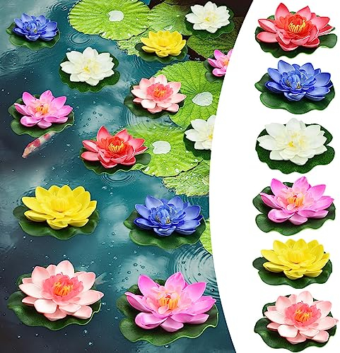 REFORUNG Lot de 6 Nénuphar Artificiel Flottants Lotus Fleur Lily Tampons Nénuphar Flottant de Fleur de Lotus 10cm Flottant Nénuphar Plantes pour Jardin Étang Aquarium Pool Décoration
