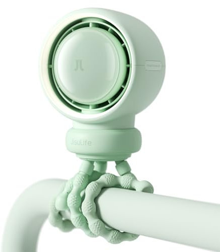 JISULIFE Ventilador portátil para cochecito de bebé, funciona con pilas pequeñas, ventilador de asiento de coche con 5 velocidades, purifica el aire y mejora la tecnología, sin cuchillas, regalos de