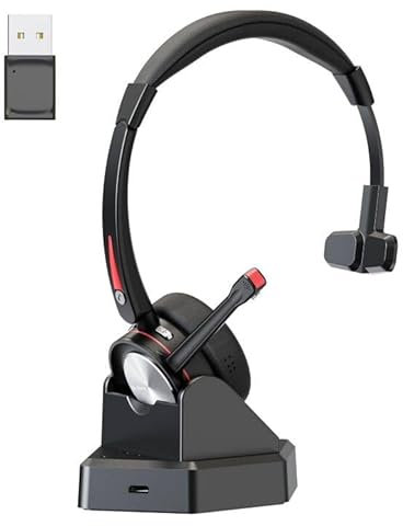 Beebang Auriculares Bluetooth con micrófono para PC, auriculares inalámbricos con micrófono y botón de silencio, 40 horas de tiempo de trabajo, auriculares Bluetooth mono con cancelación de ruido 5.2