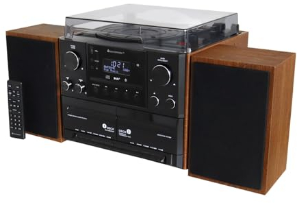 Soundmaster MCD5550SW Sistema estéreo Dab+ Doble Casete Bluetooth CD MP3 Tocadiscos USB codificación digitalización, Color:Braun