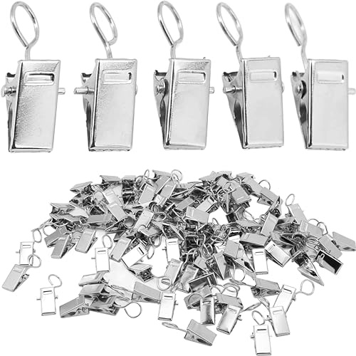 VYZUTR 50 Pezzi Clip per Tendine con Gancio, Clip per Tende in Acciaio Inox, Clip per Tenda da Doccia in Metallo, Clip per Ganci per Tende, per Foto, Bagno, Decorazione Domestica, Argento