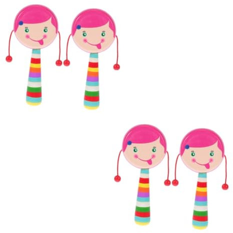 VICASKY 4stücke Cartoon Holzrassel Für Handgefertigte Mit Süßem Design Fördert Motorik Und Sinneswahrnehmung Sicher Und Leicht Für Kleinkinder