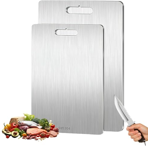 2 Pcs Titanium Cutting Board, 2025 New Multifunctional Titanium Chopping Board, Pure Titanium Cutting Board Food Grade
