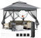 Pavillon 3,3x3,3 mit 4 Moskitonetz Seitenteilen, One Push Faltpavillon Wasserdicht Stabil, Doppeldach Partyzelt UV Schutz 50+, Gartenpavillon 4 Sandsäcken, für Patio/Markt/Camping, Dunkelgrau