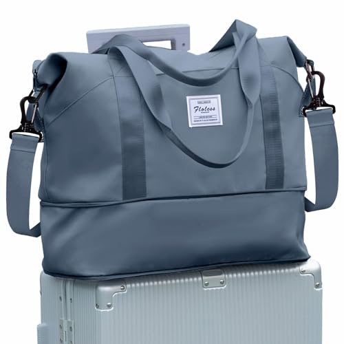 SZLX Travel Duffel Bag Weekend Bag with Trolley Sleeve, Ryanair Cabin Bag 40x30x20 Duffel Bag Wizz air, Dry & Wet Seperated Sports Gym Bag Waterproof Carry On Bag for Women Men Hospital Tote(Blue)