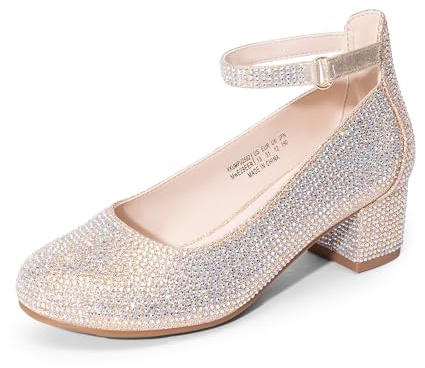 DREAM PAIRS Girls Dress Shoes Chunky High Heels Ankle Strap Party Wedding Princess Pump for Little Big Kid,Size 5 Big Kid,Gold,KKUMPU2502