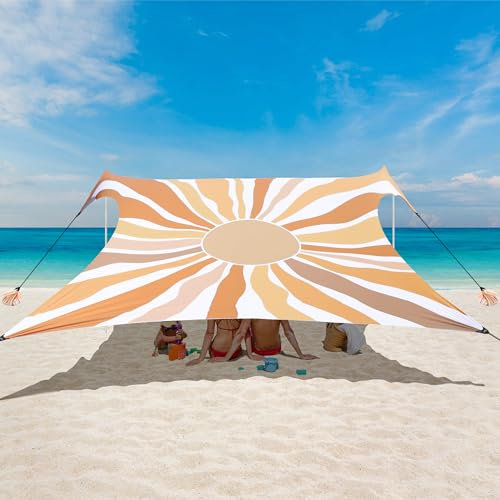 Beach Tent, UPF 50+ Beach Canopy Sun Shade, Portable 10×10 FT Large Pop-Up Beach Tent Sun Shelter with Sand Anchors, Ground Pegs, Easy Setup for Beach, Camping, Park, and Backyard Fun - Sunflower