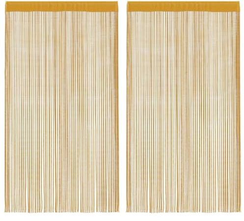 vidaXL Fadenvorhänge 2 STK. Golden 140x250 cm, Fadengardine, Fransenvorhang, Gardine, Türvorhang, Vorhang, Vorhang mit Stangentasche, Raumteiler