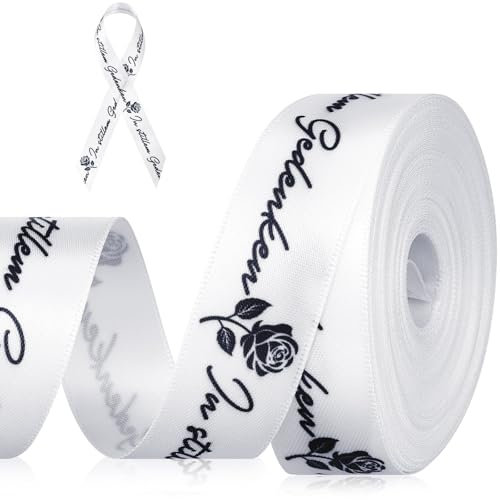 Panelee Ruban de Deuil à Soi-Même Ruban de Deuil avec Texte pour Emballer Les Cadeaux Funéraires Emballage Cadre Photo Couronne Funéraire Décoration, 20mm X 9m (Blanc)