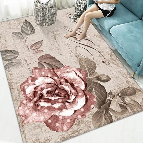 Rugs for Living Room Rose Retro Braun Fußmatte Polyester Verdicken Fussmatte Innen Aussen Waschbar Teppich Kurzflor Teppiche Wohnzimmer Carpet Living Room Schmutzfangmatte 50x80cm