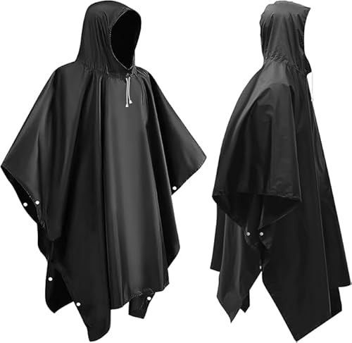 Chyaya 2 Pack Rain Poncho Waterproof Raincoat for Men Women Adults,Lightweight Thicken Emergency Rain Jacket Hooded for Camping Hiking Travelling,Outdoor Activities - Black