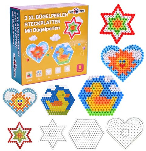 3 Maxi XL 10 mm Pegboards with Templates and Ironing Beads (3 Maxi Base Plates with Beads)