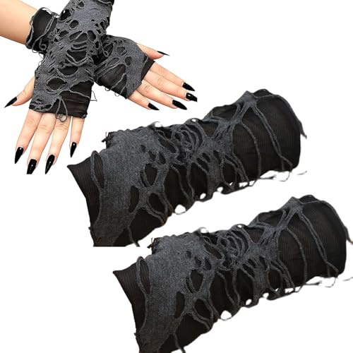 LIUYIDM 1 Paire Gants Mitaines Punk Gants en Dentelle pour Dames Tenue Cyberpunk Gants Déchirés, Convient pour Une Fête Costumée d'Halloween, Une Fête à ThèMe de Carnaval