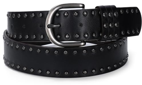 SUOSDEY Women Leather Rivets Belts for Jeans Pants Dresses Studded Leather Belts with Silver Buckle
