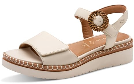 Tamaris Sandali da donna Comfort Wedge/Plat Sand con zeppa, avorio, 36 EU
