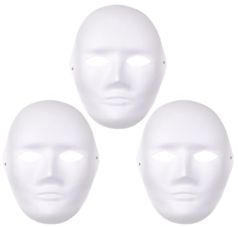 SOFPLATE 3-pack vit tom mask hela ansiktet cosplay mask papper vanlig mache ritning mänsklig kostym maskerad konstnärligt dekorativt hantverk för halloween maskerad cosplay dans fest gör-det-själv