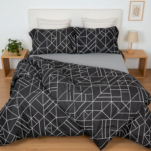 H HANSEL HOME Juego de Funda Nordica Microfibra de 4 Piezas para Cama 150 Suave Transpirable, Incluye 1 Funda Edredón 220x240cm, 1 Bajera 150x200+30cm, 2 Fundas de Almohada - Gris Contemporáneo