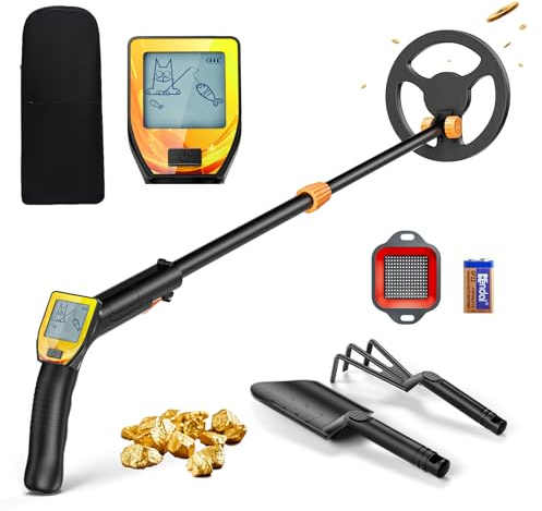 Detecteur Metaux Enfant, Léger Detecteur de Metaux Enfant avec Tige Réglable de 66 à 83 cm, écran LCD et Disque de Recherche étanche, Détecteurs de Métaux pour Enfants avec Pelle Râteau Tamis Sac