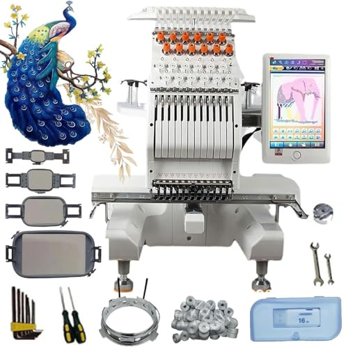 Máquina de coser automática con 12 agujas, máquina de bordar industrial, área de bordado de 20 * 30 cm, máquina de bordar de gorras estable, pantalla táctil de 10 pulgadas, para todo tipo de tejidos
