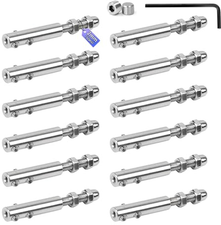 SUPAWAY 12 Stück Drahtseilterminal, Schraubterminal für Drahtseil 2 mm Seilspanner Edelstahl mit Gewindestift und Inbusschlüssel Drahtseilklemme zur Befestigung Abspannung Drahtseilen, Geländerfüllung