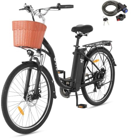 DYU C6 Vélo Électrique Urbain 26, 6 Vitesses, 36V 12,5Ah, Noir
