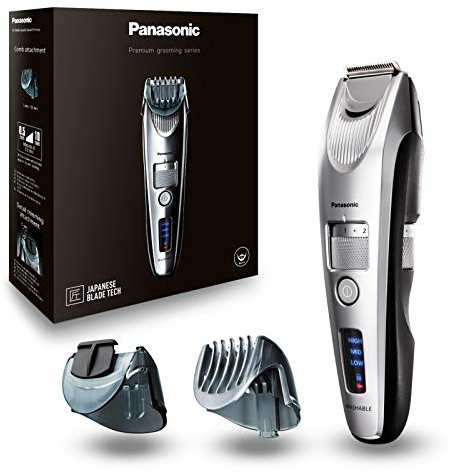Panasonic ER-SB60-S803 Bartschneider für Männer, tragbare, wasserdichte Haarschneidemaschine, 20 Längen, 2 Aufsätze, Präzisions-Trimmer, kabelloser & kabelgebundener Betrieb, Ladestation, Silber