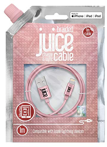 Juice Apple Lightning Cable 1m Braided Rose Gold ,iPhone 14, Max, Pro, Plus,13, Max, Pro and Mini , 12, Max,Pro and Mini,11, Pro, X, Xr ,8, 7, 6, SE, 5,iPad,
