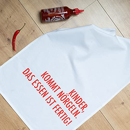 17;30 Hamburg Geschirrtücher Baumwolle, Küchentücher - Geschirrtuch Weiß, Kinder KOMMT NÖRGELN. DAS Essen IST FERTIG in Rot - Geschenk, Geschenkidee mit Flair
