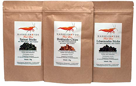 GARNELEN4YOU® Feed Line Bundle Farbintensität | Premium Garnelenfutter | Made in Germany | nachhaltige Verpackung | Hokkaido-Löwenzahn-Spinat | für Aquarienbewohner wie Garnelen, Krebse und Schnecken