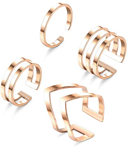 Milacolato 4Pcs 316L Edelstahl Knuckle Ringe Damen Knöchel Midi Ringe Set Gold/Rose/Silber Tone Minimalist V Ring Line Verstellbarer Nagel Daumen Ring Set für Frauen