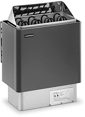 Uniprodo Poêle Poele Radiateur Électrique Chauffage À De Pour Sauna Bain Finnois Chaleur Sèche Sec UNI_SAUNA_G6.0KW (Pour Cabines De 5-9 m³, 30-110 °C, Capacité 10 kg, Aluminium, Zinc)